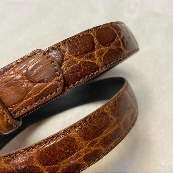 Liz Claiborne Vintage Womens Genuine Leather Crock Print Belt size Large - Picture 2 of 9